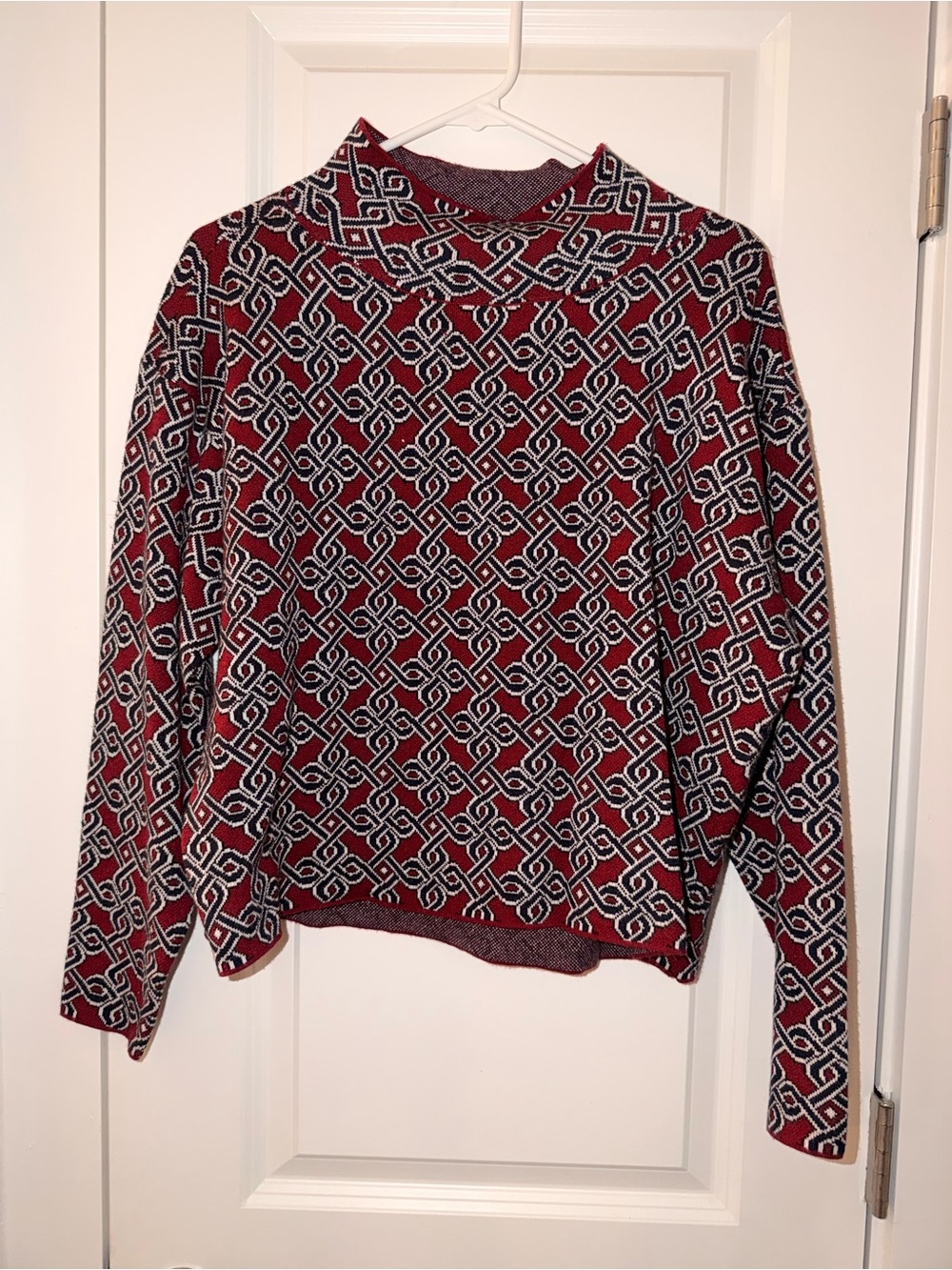 Anthropologie Geometric Red and White Patterned Sweater